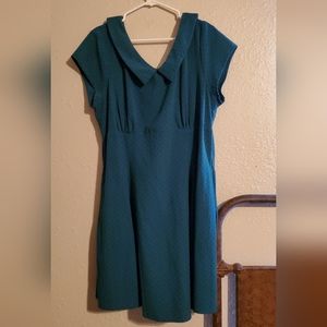 Dark Teal Vintage Style Dress with Black Polka-dots